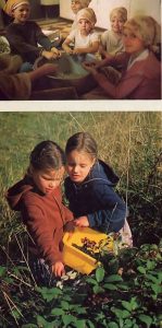 The children like to help out by shelling peas and picking blackberries. New Mayapur 1976.