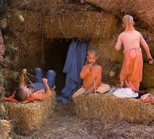 New Mayapur Gurukul Students Playing in their 'forest'. ISKCON's Farm in France. 1976.