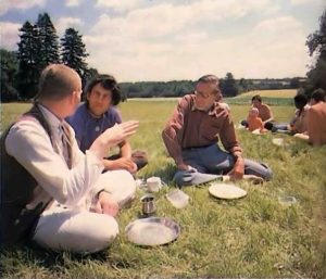 Sunday Feast at New Mayapur, ISKCON's Farm in France. 1976.