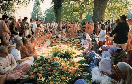 Fire Sacrifice at ISKCON's Farm in France, New Mayapur, 1976.
